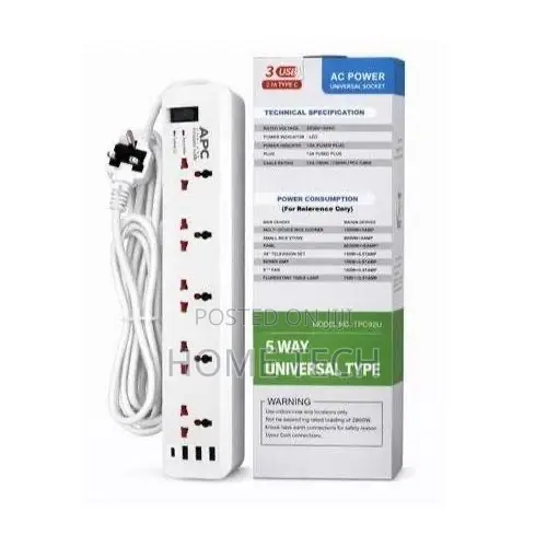 APC 5-Way Universal Power Extension Socket With USB & Type-C Ports
