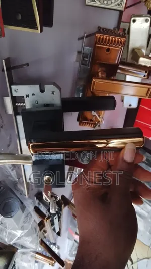 Premium Luxury Modern Black and Gold Mortise Door Handle Lock Set