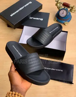 Alexander Wang Slide - Black Logo Slides - Unisex - Original Box