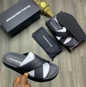 Alexander Wang Slide - Black Logo Slides - Unisex - Original Box