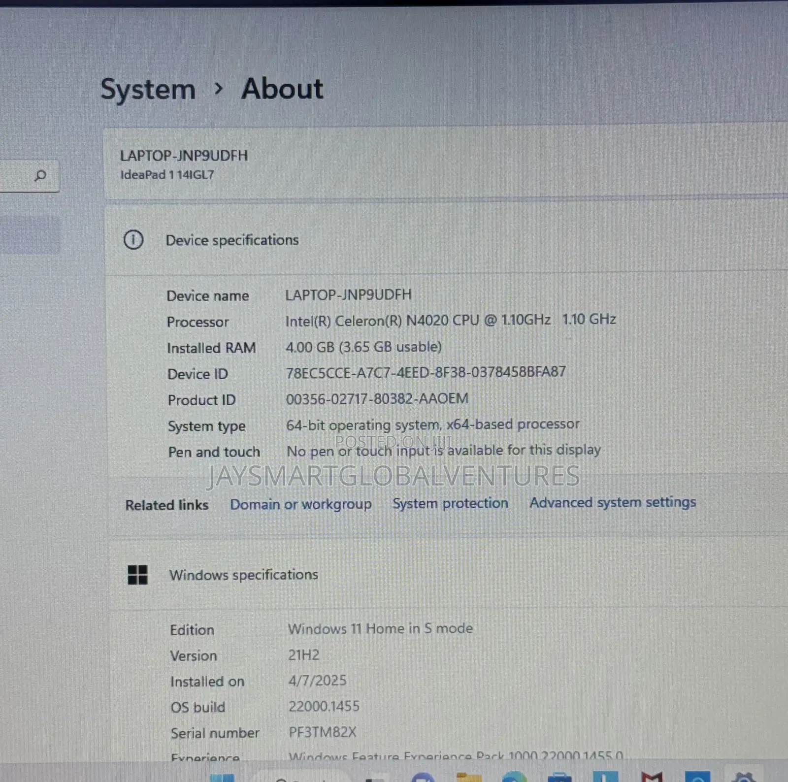 Laptop Lenovo IdeaPad 1 4GB Intel Celeron SSD 160GB