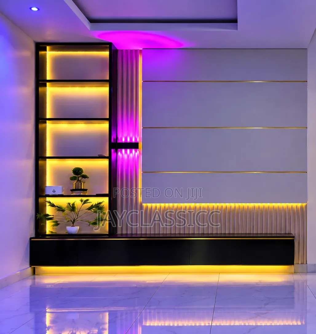 TV Console With LED Light and Shelve for Your Decorations