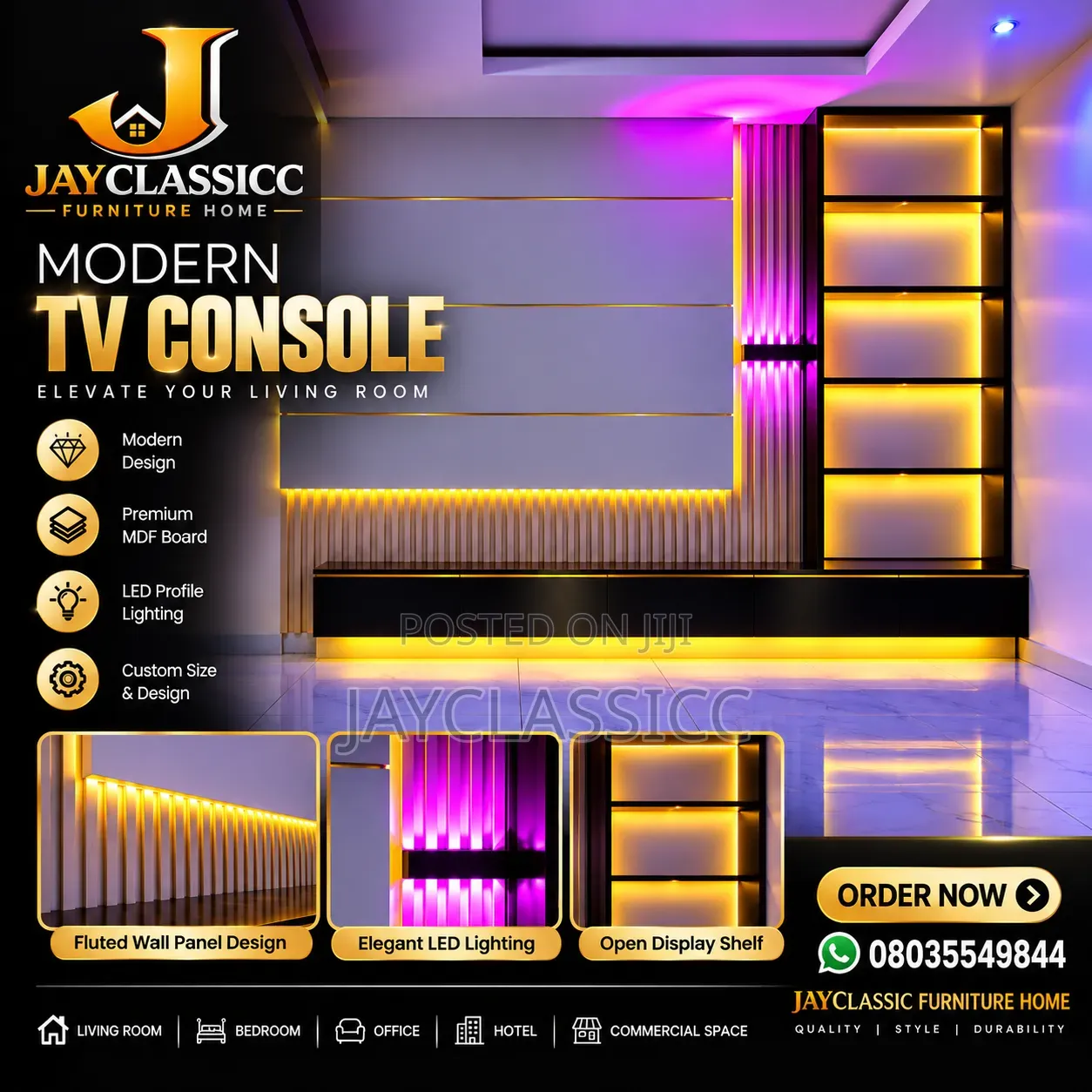TV Console With LED Light and Shelve for Your Decorations