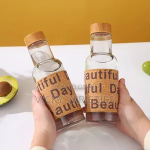 500ml Transparent Woodgrain Sleeve Water Bottle With Bamboo Lid