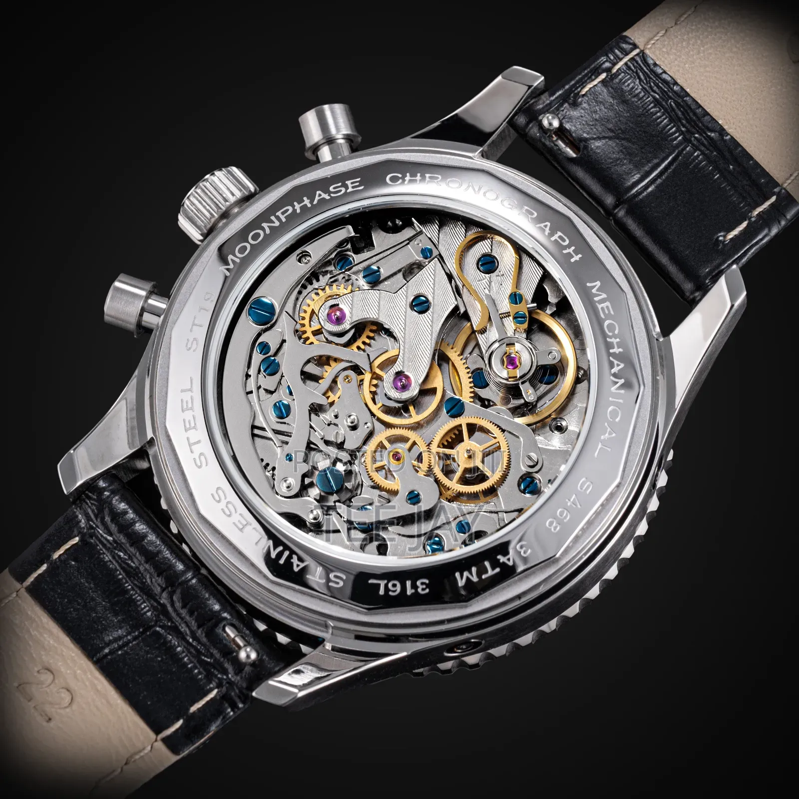 SUGESS Chronograph Watch ST1908 Swanneck Movement Mechanical Moonphase