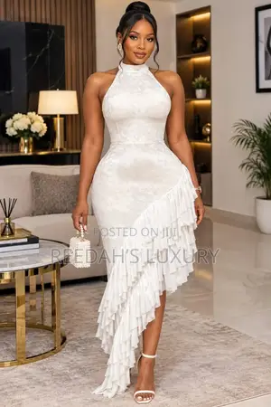 Ruffle Asymmetric Halter Maxi Dress