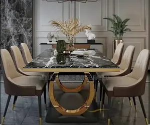 Luxury Marble Dining Table Set With 6 Upholstered Chairs
