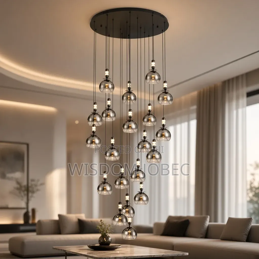 Modern Smoke-Gray Glass Multi-Light Pendant Chandelier