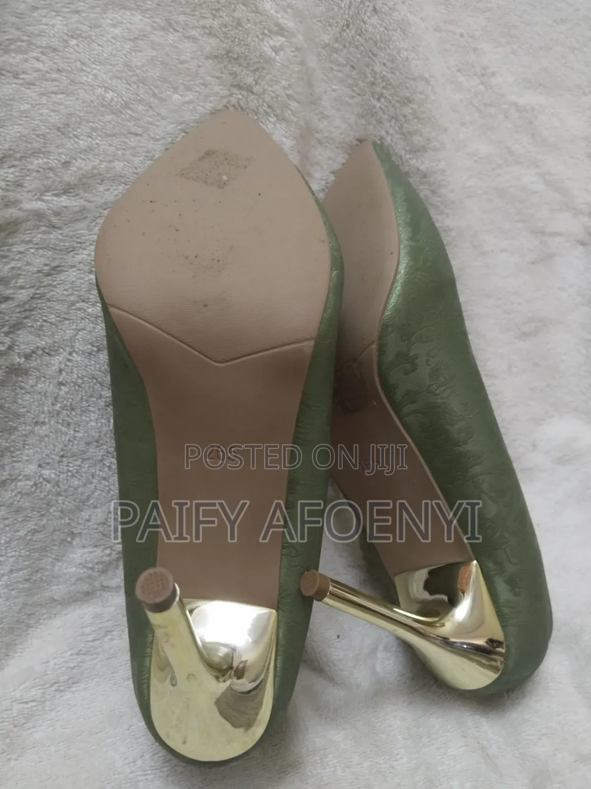 Olive Green Embossed Pointed- Toe Heel