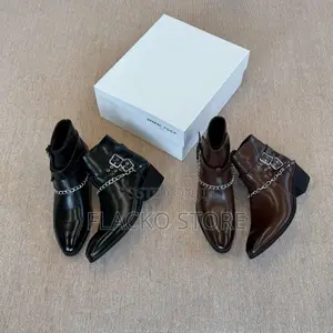 High Quality Heeled Smooth Leather Double Buckle Strap Ankle Boots