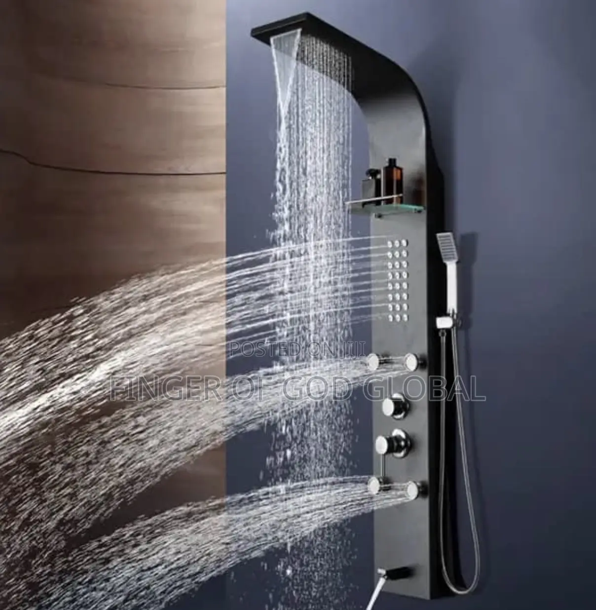 Black Luxury Multifunction Shower Panel With Rainfall Shower