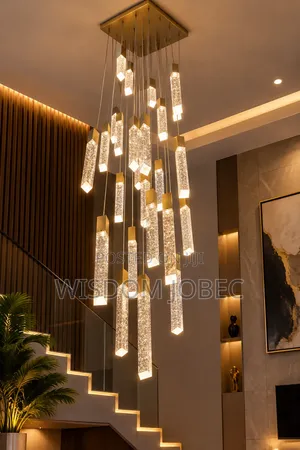Multi-Drop Crystal and Brass Pendant Light Fixture.