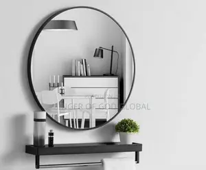 Black Frame Bathroom Mirror With Shelves