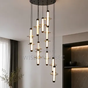 Shows a Modern Multi-Pendant Tiered LED Chandelier