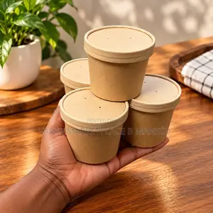 Brown & White Kraft Paper Food Cups With Lids (12oz)