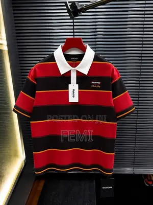 Men’s Red, Green and Black Striped Short-Sleeve Polo Shirt