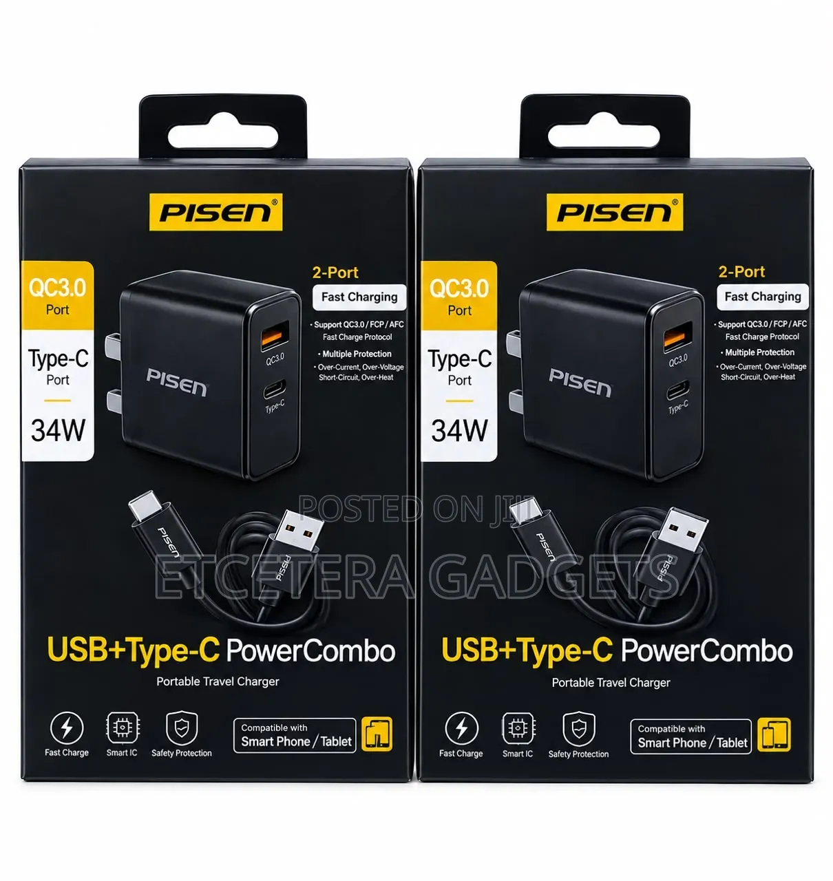 Pisen 34w Type-C Fast Charger With USB Port