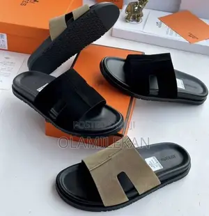 Black and Brown Leather Slide