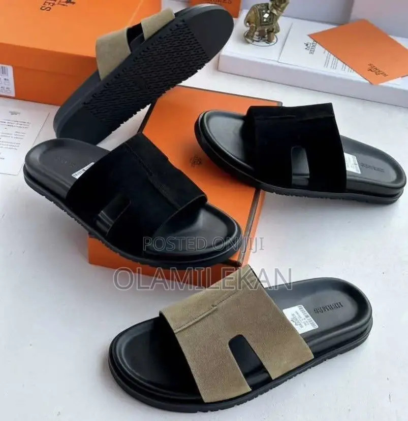 Black and Brown Leather Slide