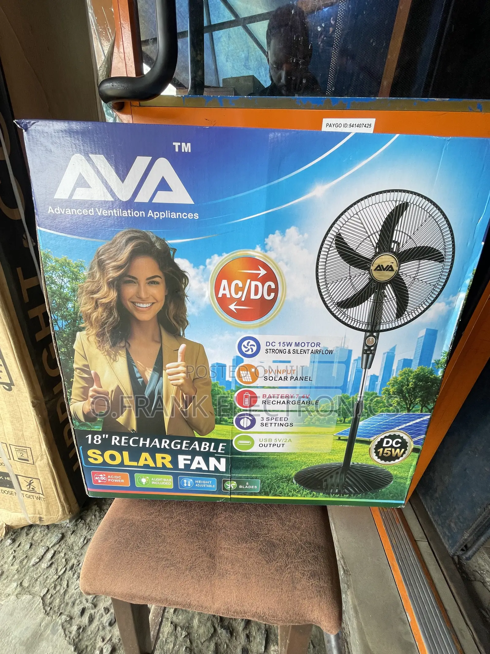 AVA Rechargeable Solar Standing Fan With Panel and Bulb
