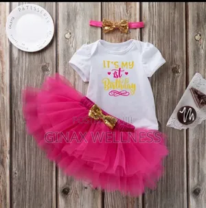 3-Piece Baby Girl 1st Birthday Tutu Skirt Outfit Set With Headband