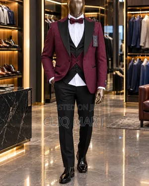 Burgundy Shimmer 3-Piece Tuxedo Suit – Black Satin Peak Lapel