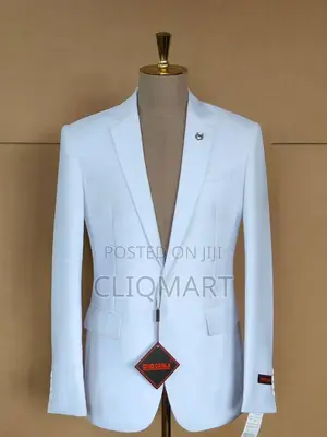 White Slim Fit Suit Blazer – Dino Casila Single-Breasted Notch Lapel