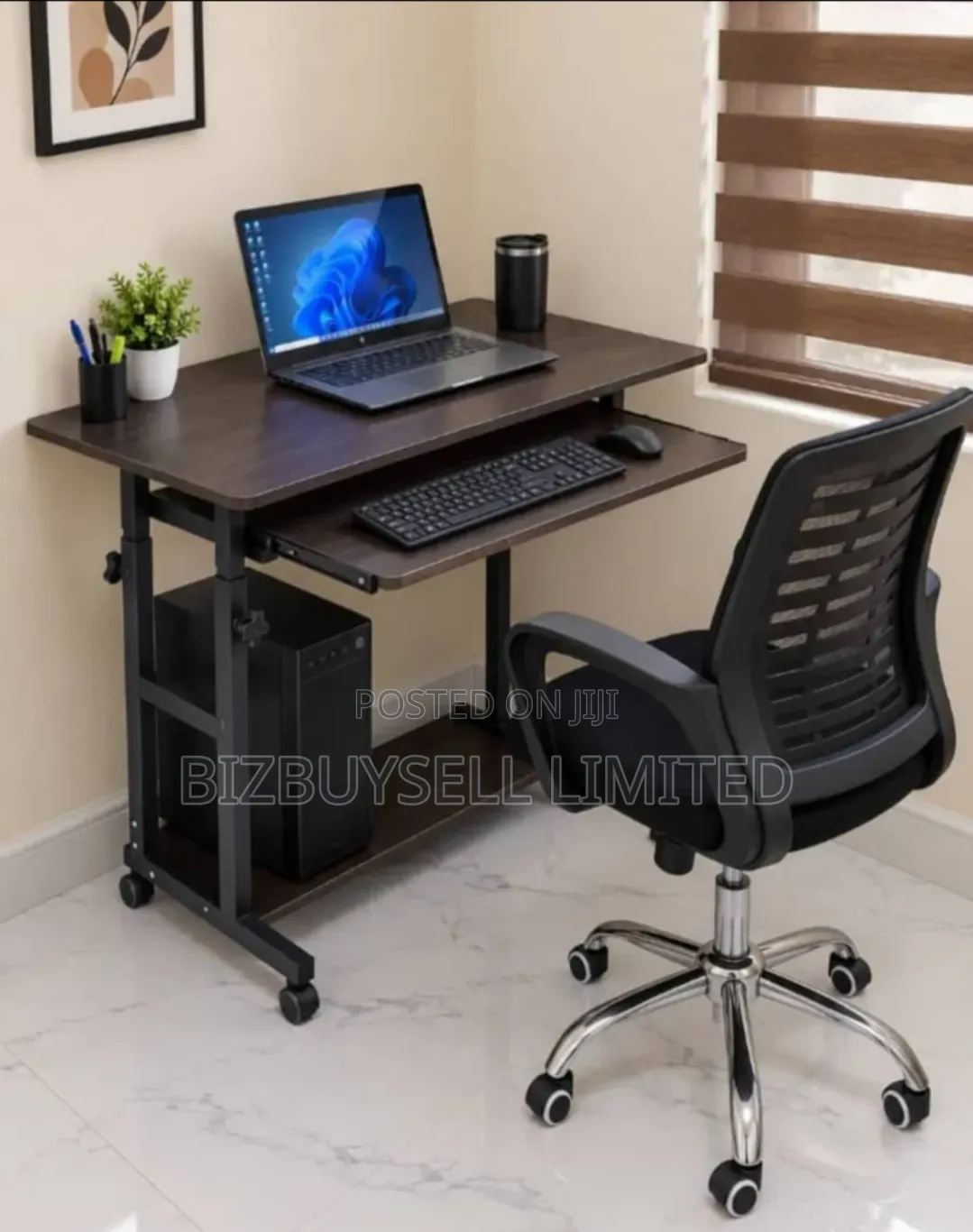 Adjustable Computer Table and Swivel Chair.