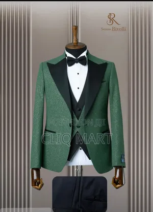 Emerald Green Sequin 3-Piece Tuxedo Suit – Black Satin Peak Lapel