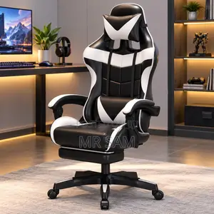 Black & White Gaming Chair With Footrest