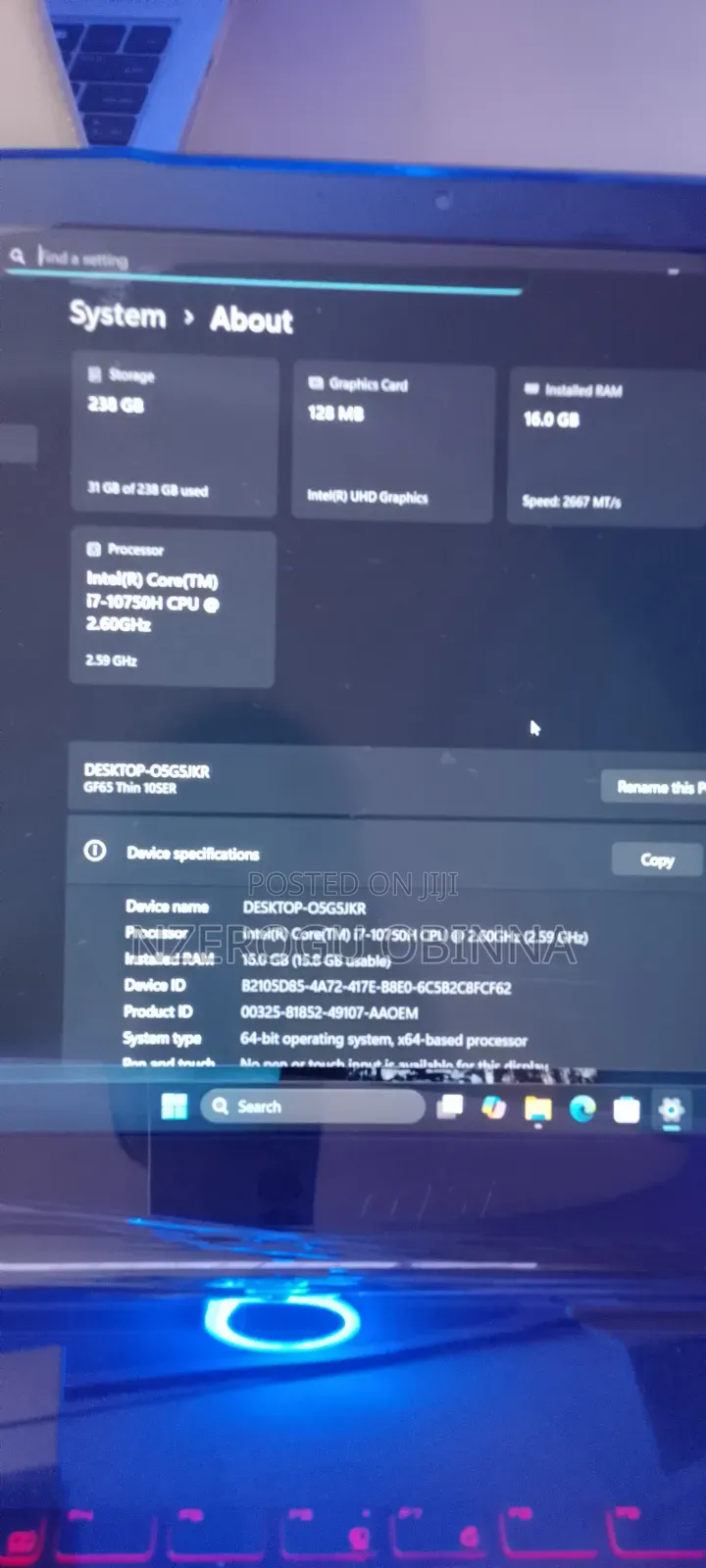 New Laptop MSI GF65 Thin 10UE 16GB Intel Core i7 SSD 256GB