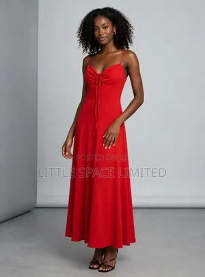 Red Flowing Romantic Dress by Littlespace
