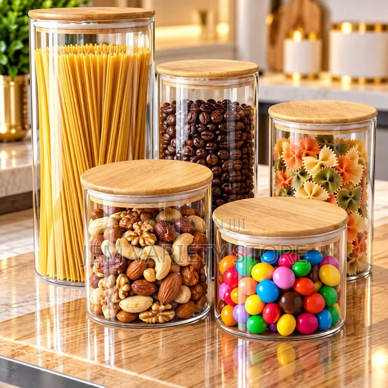 Clear Storage Canister Set With Bamboo Lids