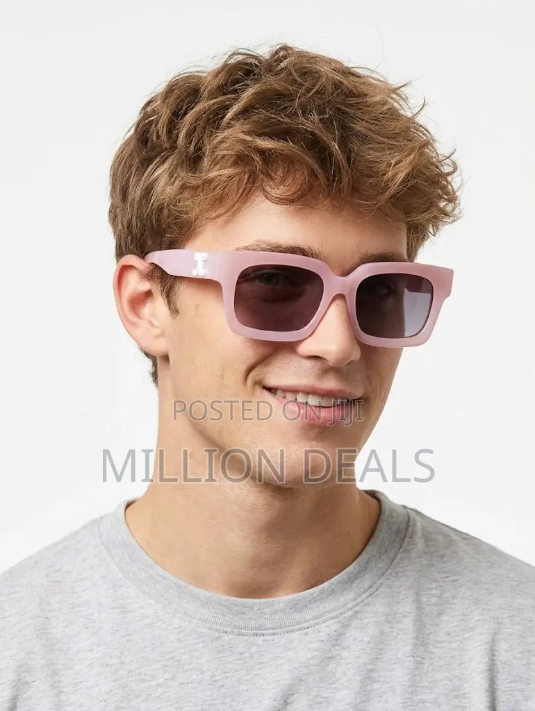 Pastel Pink Skull Emblem Square Men's Sunglasses