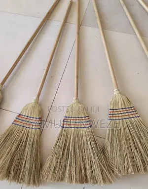 Traditional Corn or Straw Brooms With Wooden Handles and Multi-Colore