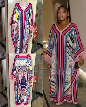 Geometric Pucci Toned Fur Sleeve Kaftan
