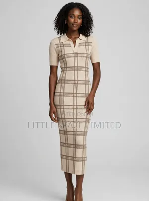 Beautiful Beige Sweater Shirt Collar Dress by Daizy