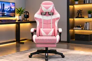 Pink & White Gaming Chair With Footrest