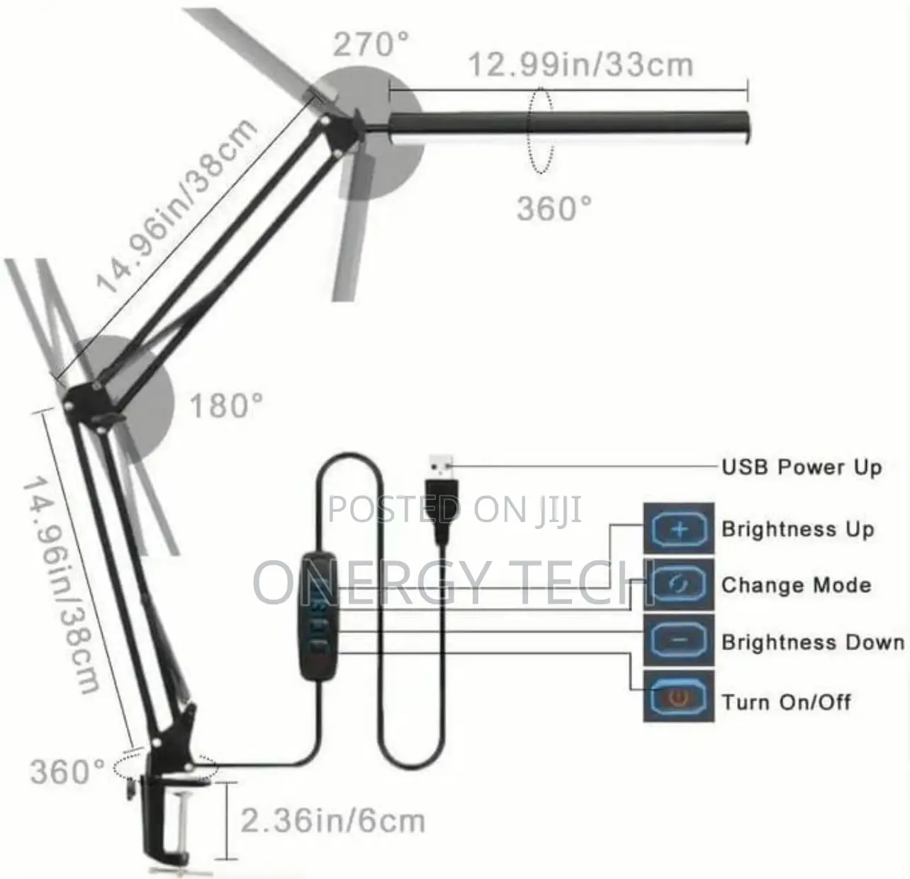 USB Desk Clamp Lamp 3 Light Modes