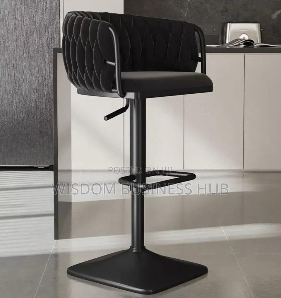 Matte Black Woven Velvet Bar Stool