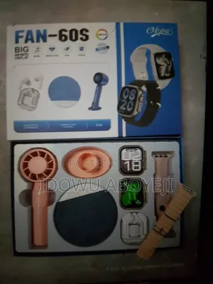 A Combination of 2 Smartwatch Eadphones Fan and Speaker