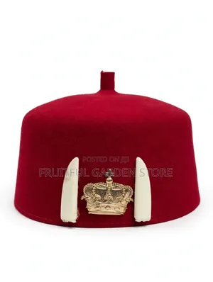 Iginal Igbo Chieftaincy Red Cap - Okpu Ozo With Tusk & Crown *