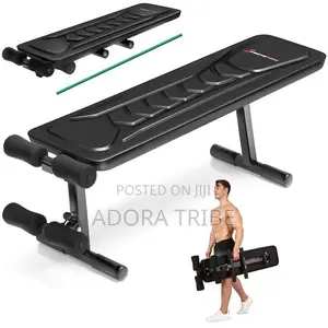 Foldable Flat Fitness Bench- Sit Up Bench & Resistance Band