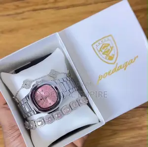 Luxury Poedagar Pink Dial Wristwatch With Matching Jewellery Set