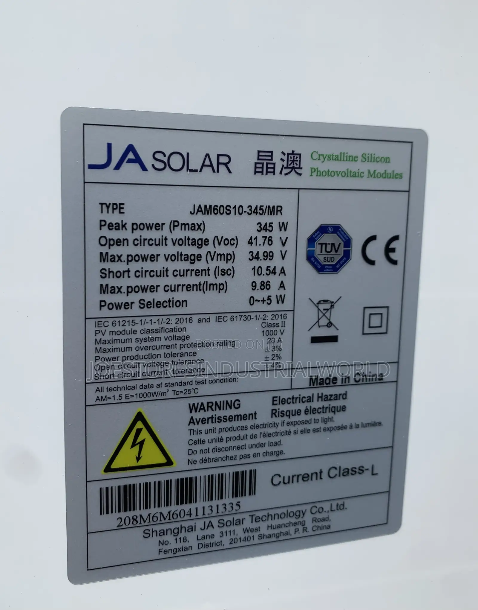 Polycrystalline Solar Panel 345w 60cells 12v