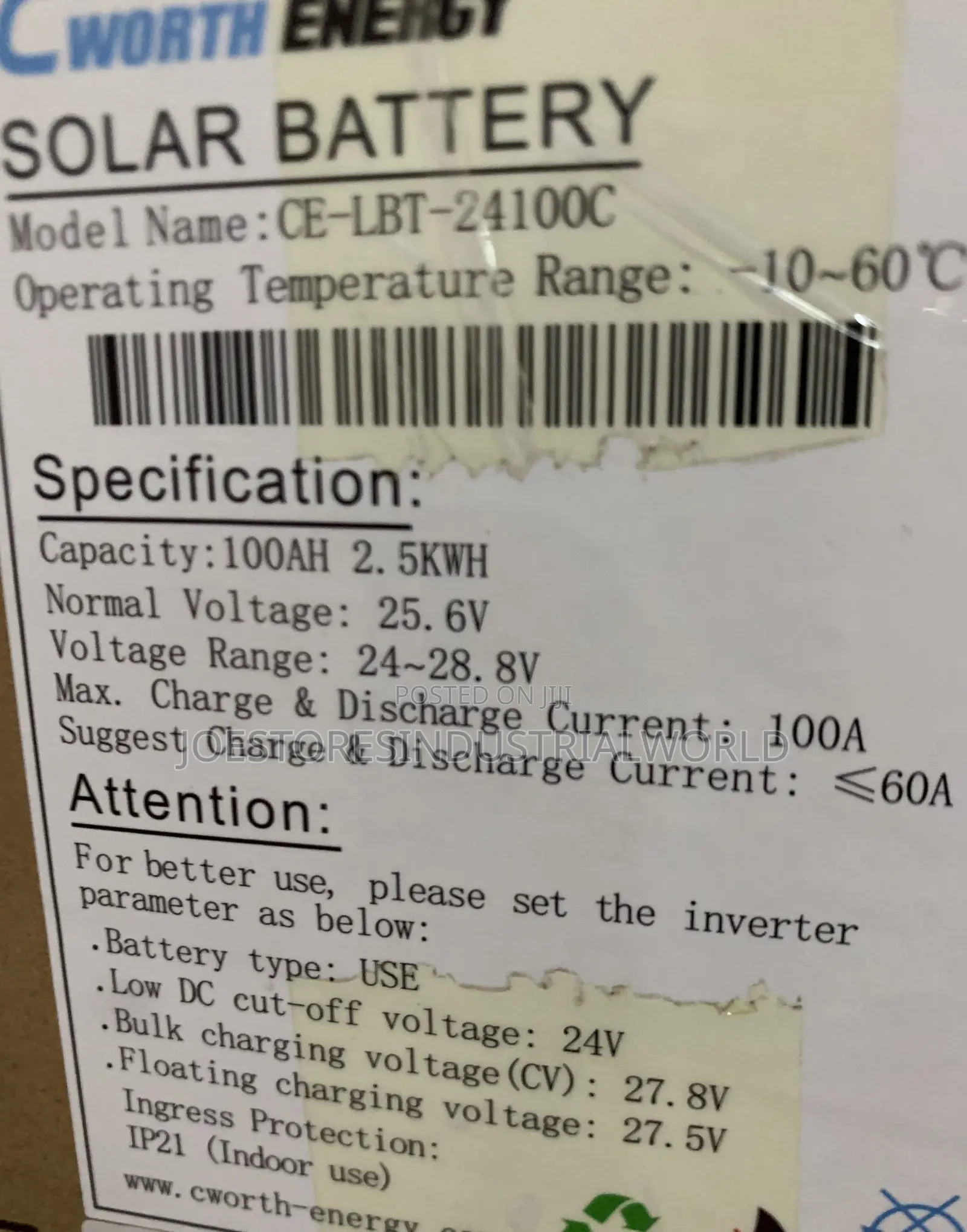 2.5kwh Cworth Energy Lithium Battery 24V