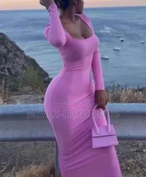 Sexy Long Sleeve Bodycon Maxi Dress - Pink & Brown