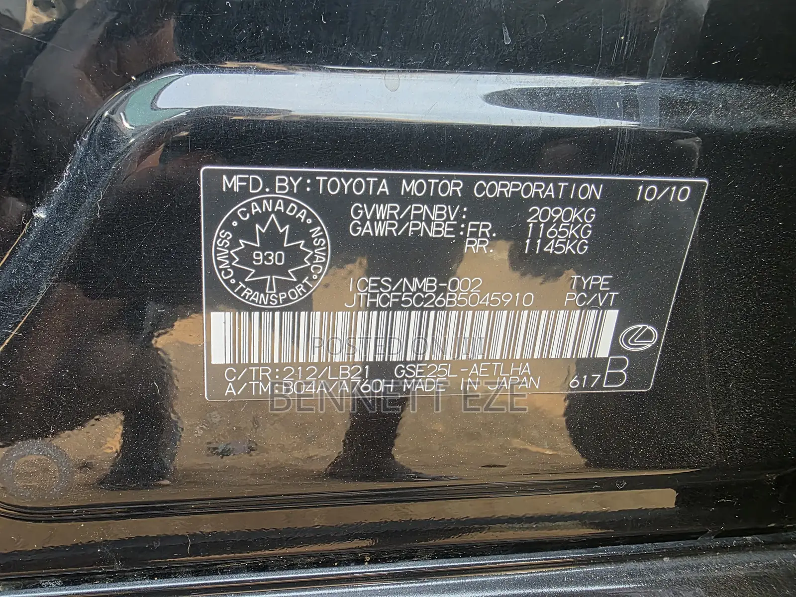 Lexus IS 250 AWD Automatic 2010 Black
