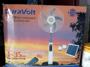 Dura Volt Rechargeable Standing Fan With Panel and 2 Bulb