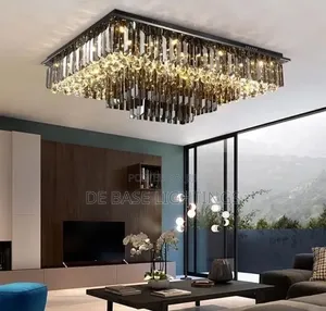 Modern Black Crystal Flush Mount Chandelier